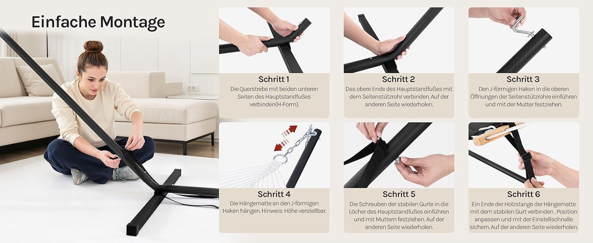 WOLTU Hängematte mit Gestell belastbar bis 250 kg für 2 Personen, Anthrazit