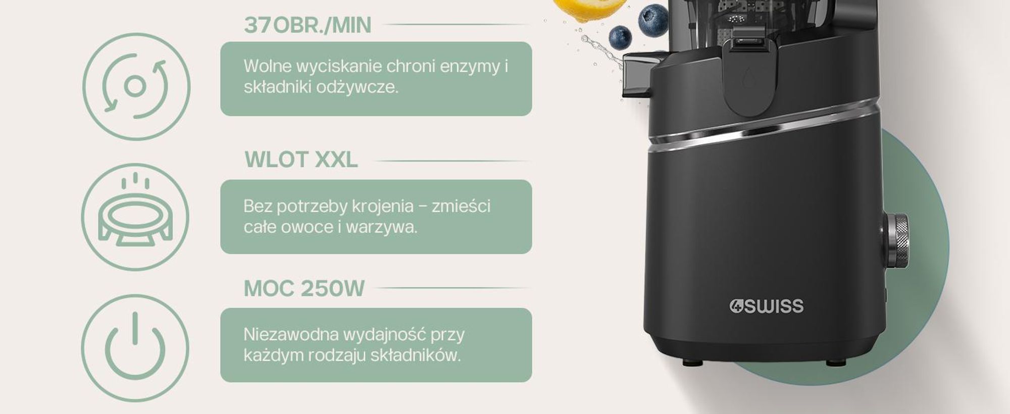 Wyciskarka wolnoobrotowa 4Swiss WB025 + blender NB102