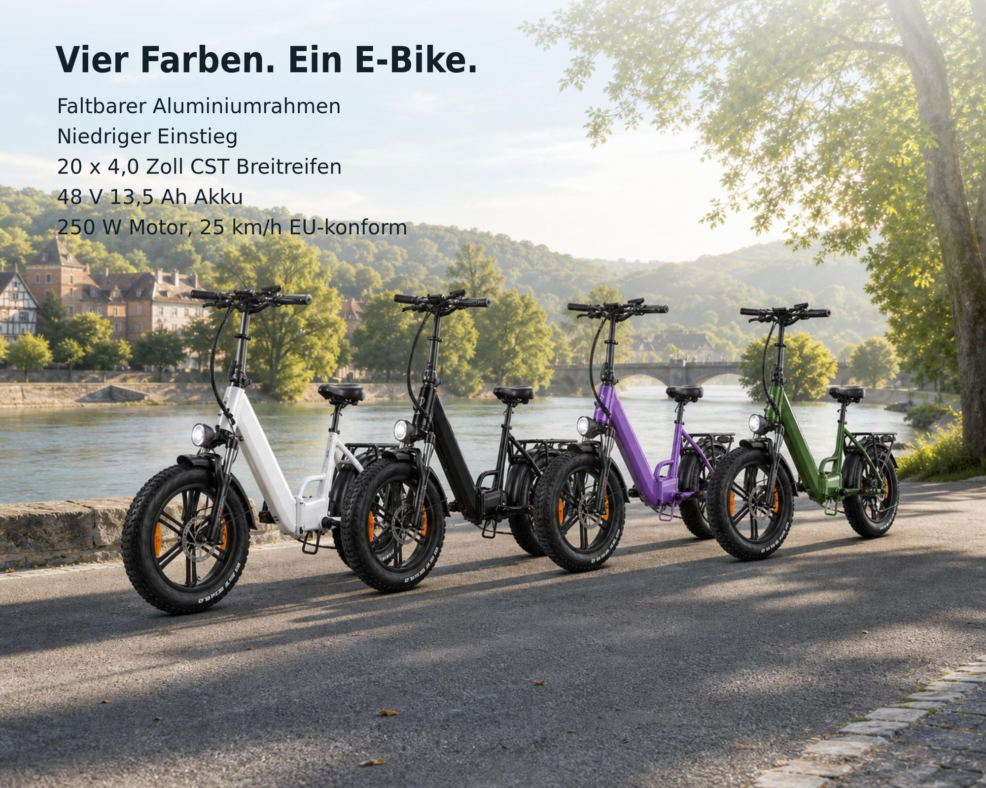 Klappbares 20 Zoll Fatbike E-Bike mit abnehmbarem Akku und bis zu 100 km Reichweite, 250W Motor, Shimano 7-Gang-Schaltung, 20×4.0" Fatbike-Reifen