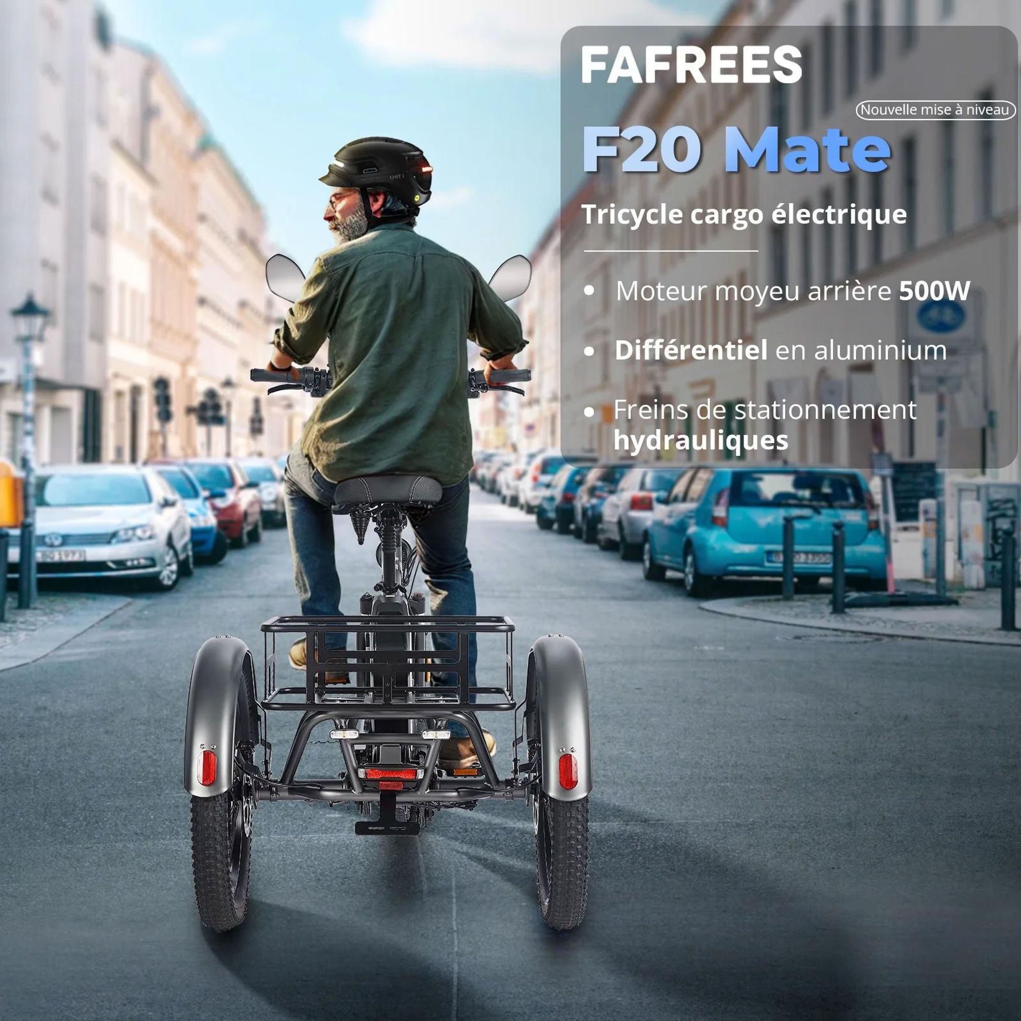 FAFREES F20 Mate Triporteur Électrique - Batterie 48V21AH Freins Hydrauliques - Gris