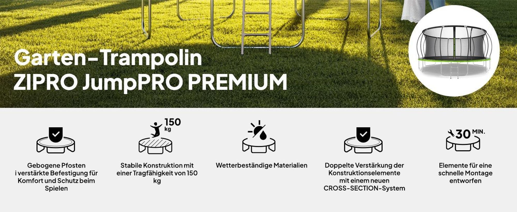 ZIPRO Trampolin Jump Pro Premium | 16FT Ø 496 cm | Gartentrampolin Kindertrampolin Komplett-Set inkl. Netz, Leiter & Randabdeckung, Outdoor, Grün