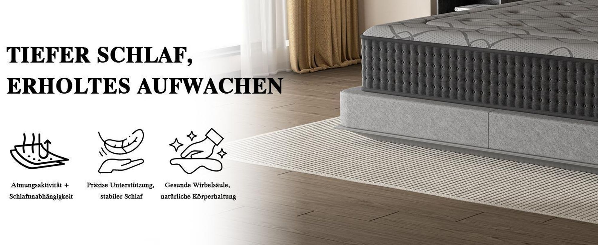 DEWINNER, Matratze Geräuschlose 140x190, Höhe 28 cm, Gedächtnisschaum, Hautfreundliches Graues Obermaterial, Fester Komfort, Atmungsaktiv, 7 Zonen