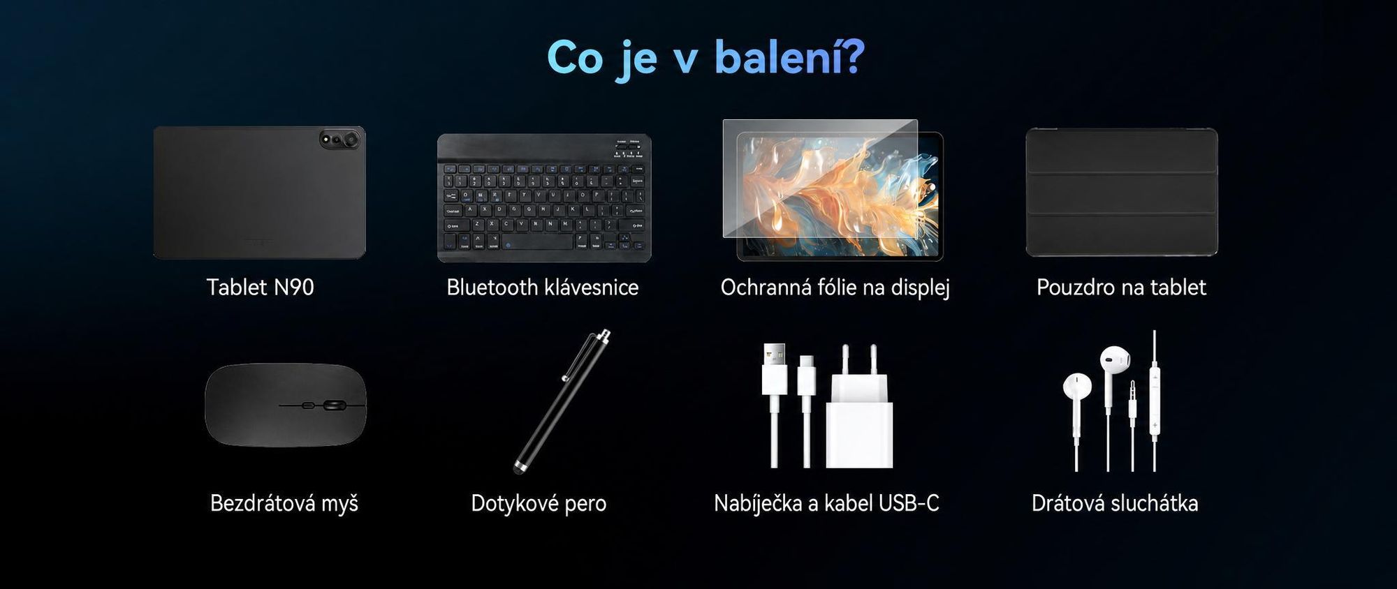 Tablet Nexall N90 s Androidem 16, 12" FHD InCell s obnovovací frekvencí 120 Hz, 24 GB (8+16) RAM + 128 GB ROM (podpora TF karet až 2 TB), 5G, WiFi/4G SIM, 9000 mAh/18 W, Gemini AI, včetně stylusu, klávesnice a myši