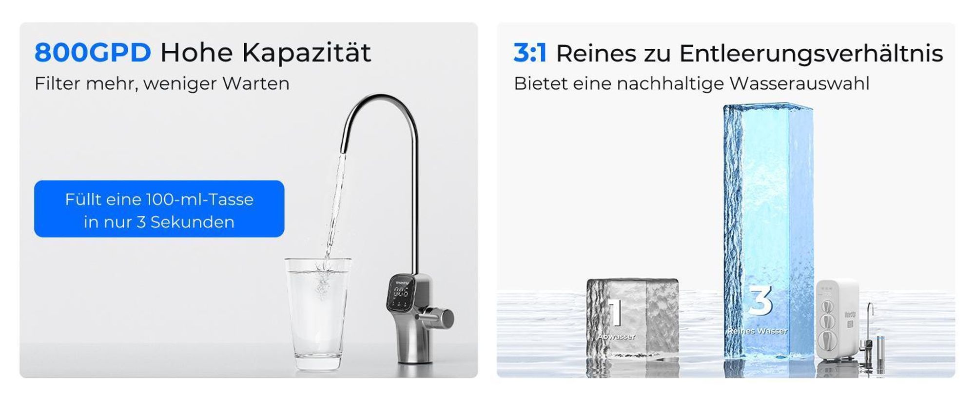 Waterdrop Umkehrosmoseanlage, 800 GPD, TDS-Reduktion, Keine Verkalkten Küchengeräte mehr, 3:1 Pure-to-Drain, RO ohne Tank,WD-G3P800