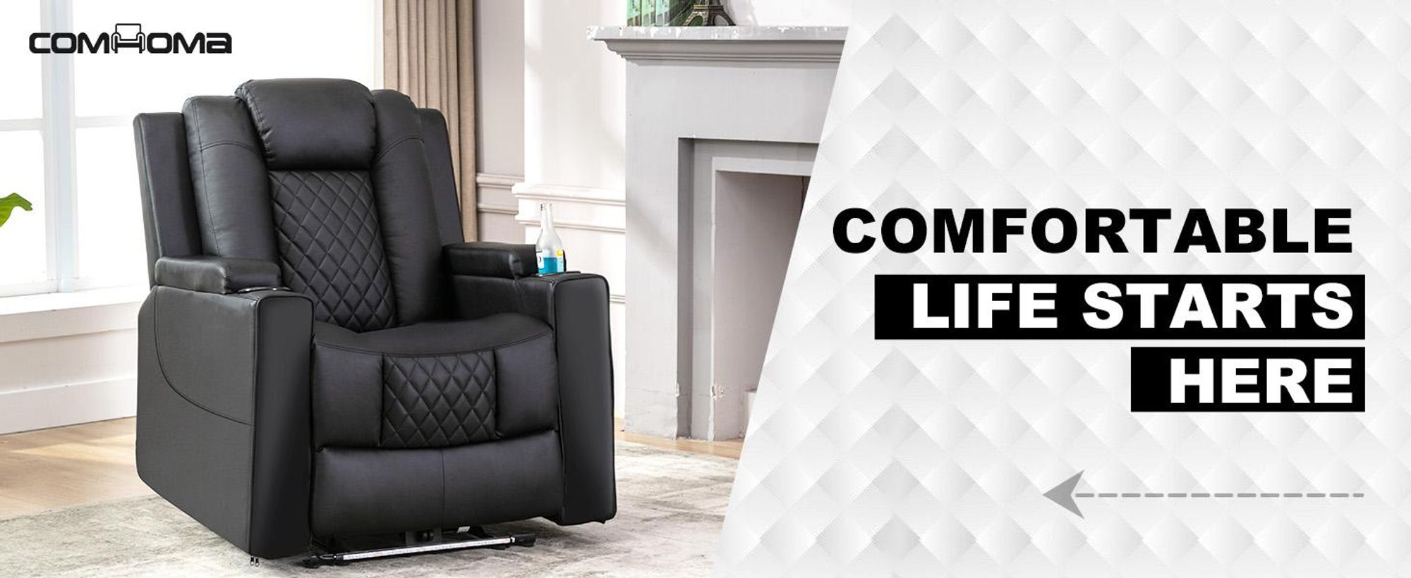 COMHOMA Fauteuil de relaxation électrique TV avec fonction massage, lumières LED, télécommande, sac de rangement et 2 porte-boissons