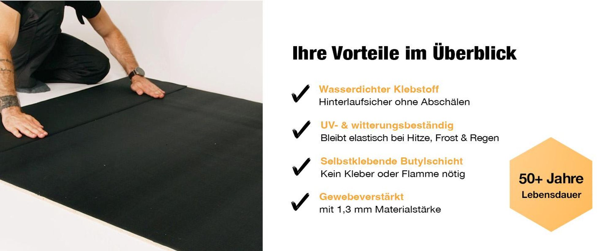 EPDM Dachbahn selbstklebend EasyStick – Dachfolie für Gartenhaus, Carport & Flachdach, wasserdicht, UV-beständig, KSK Abdichtung, schwarz 5m²