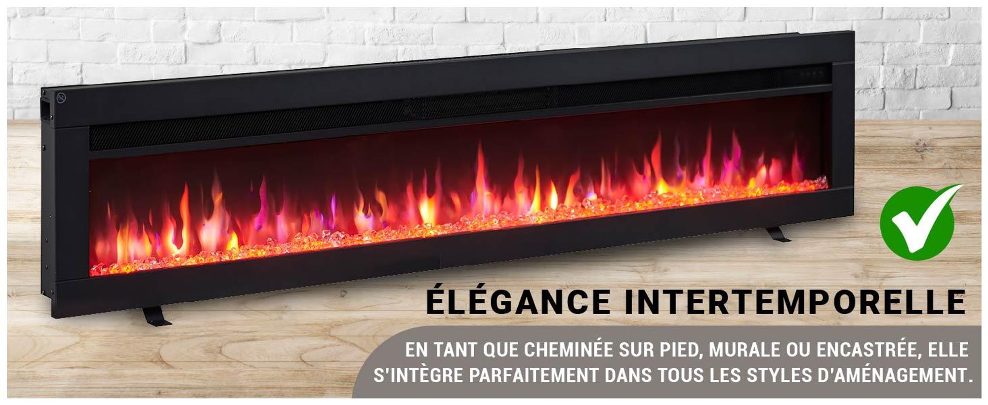 Cheminée électrique encastrable BALDERIA Agnes 60 – Puissance de chauffage jusqu'à 1 800 W, noire