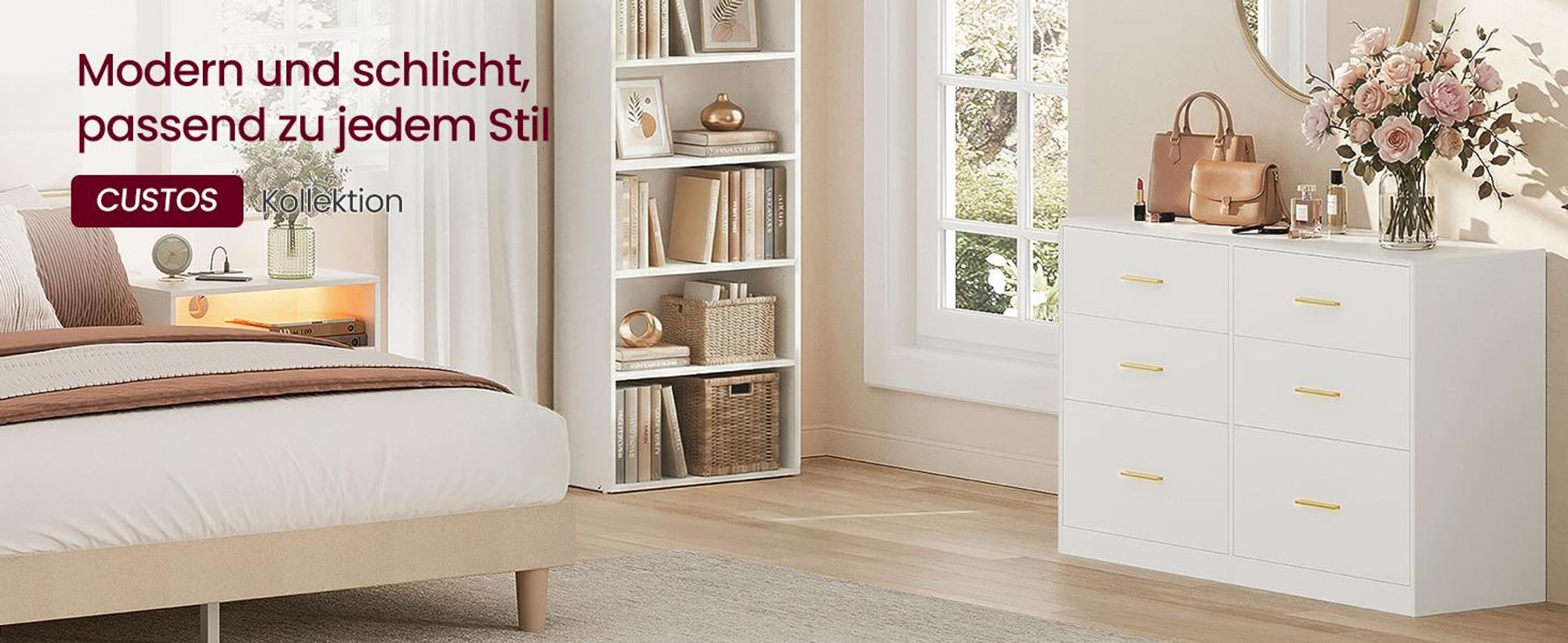 VASAGLE Kommode mit 6 Schubladen, Aufbewahrungsschrank, für Schlafzimmer, Wohnzimmer, 40 x 119 x 78 cm, weiß