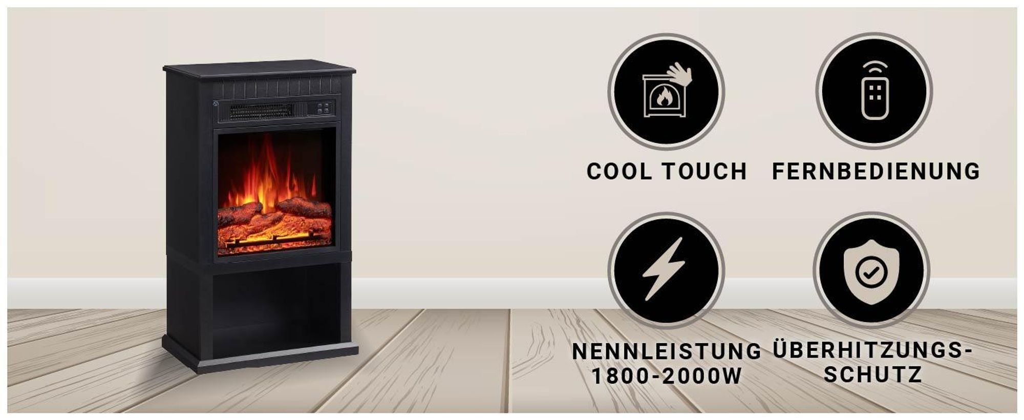 Elektrokamin Standkamin BALDERIA Ember – Heizung bis 2000 W, schwarz