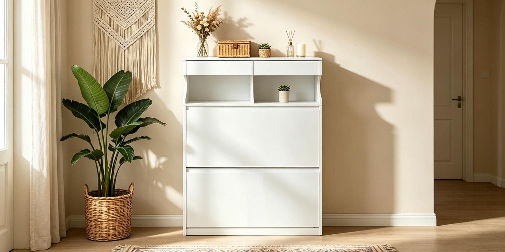 Schuhschrank Schuhkipper Schmal, Weiß, 80B cm | Verstellbar, Schuhkommode für Eingang, Flur, Garderobe, 16 Paar, 2 Klappen