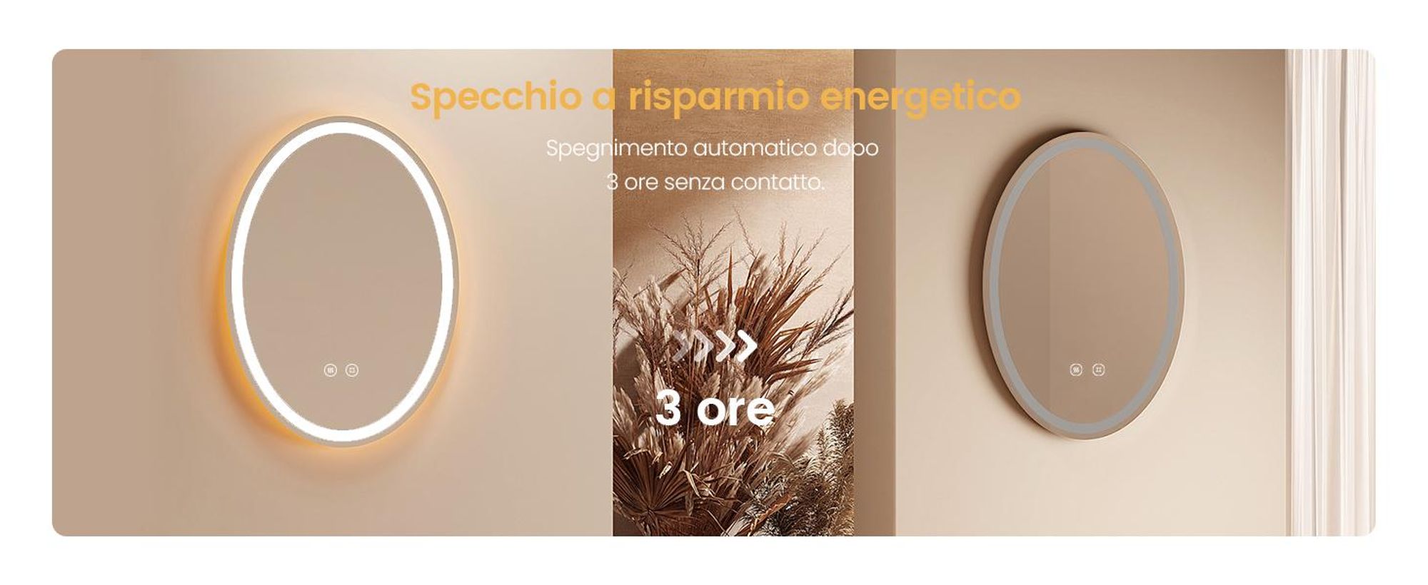 Specchio da bagno EMKE 50x70 cm specchio da bagno con 3 colori di luce, specchio da bagno senza nebbia + dimmerabile + interruttore a sfioramento specchio ovale LED