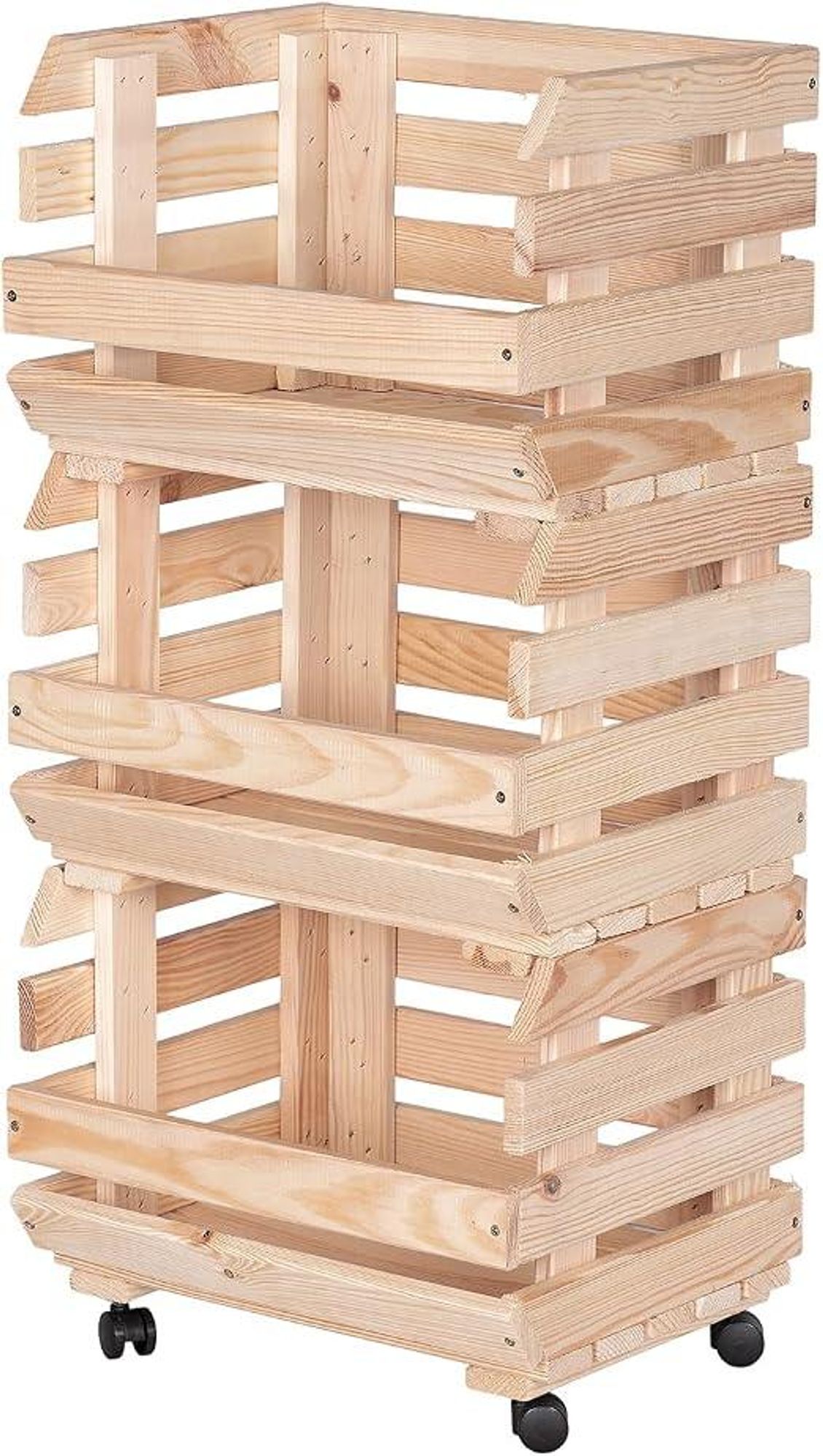 STOLMAK Drewniana Skrzynka na Owoce na Kółkach 37x79x30 cm Regał na Warzywa i Ziemniaki 3 Poziomy