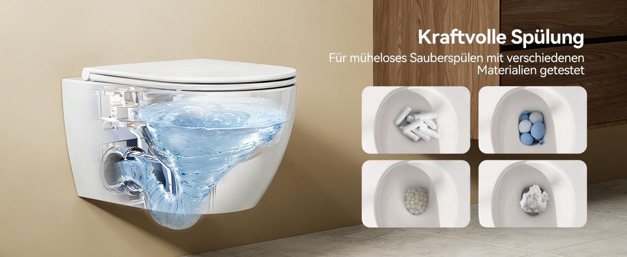HOROW Hänge Toilette Spülrandloses WC - Zweiloch-Superspin-Spülung Toilettenschüssel inkl. Softclose Toilettendeckel - 525 x 358 x 360 mm