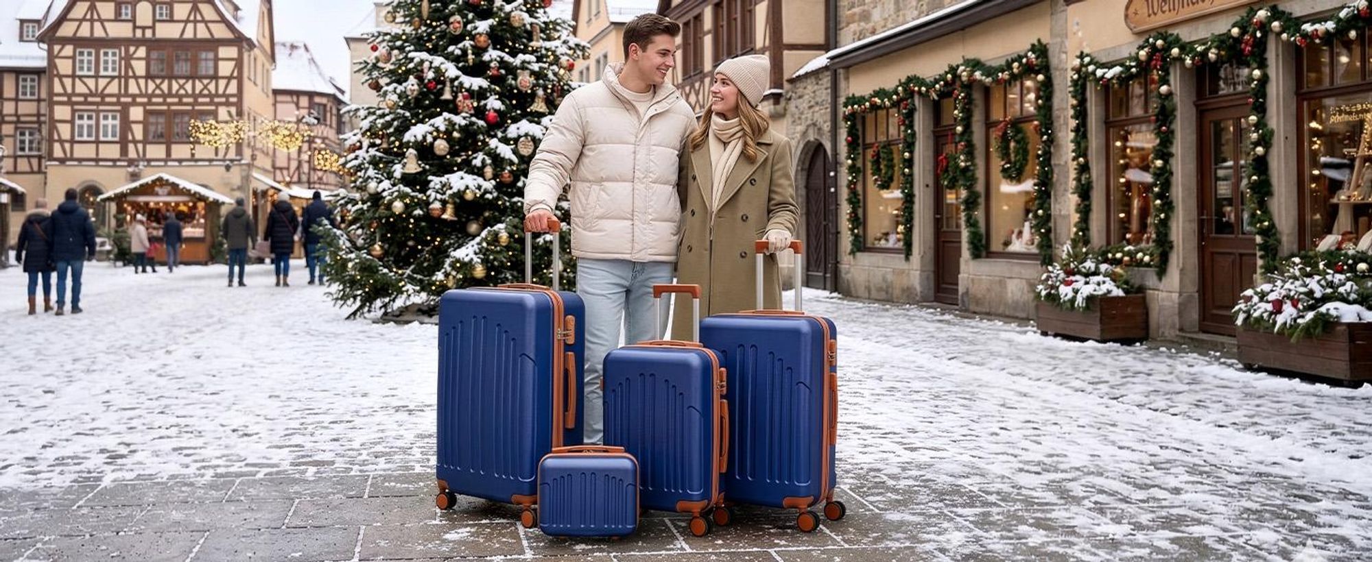 FCH 4tlg. Hartschalenkoffer Trolley M/L/XL 360° Rollen + Handtasche Dunkelblau
