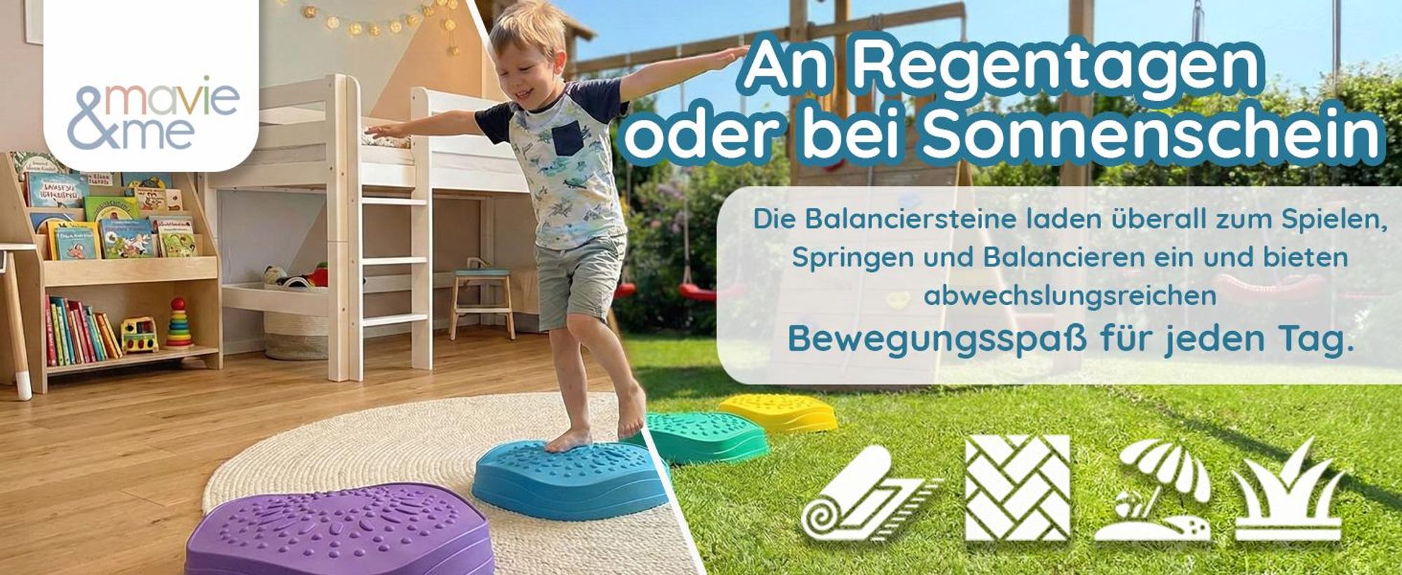 Mavie & me Balanciersteine für Kinder 5er Set Stapelsteine Indoor & Outdoor zum Balancieren, Motorik Förderung Bewegung & Gleichgewicht