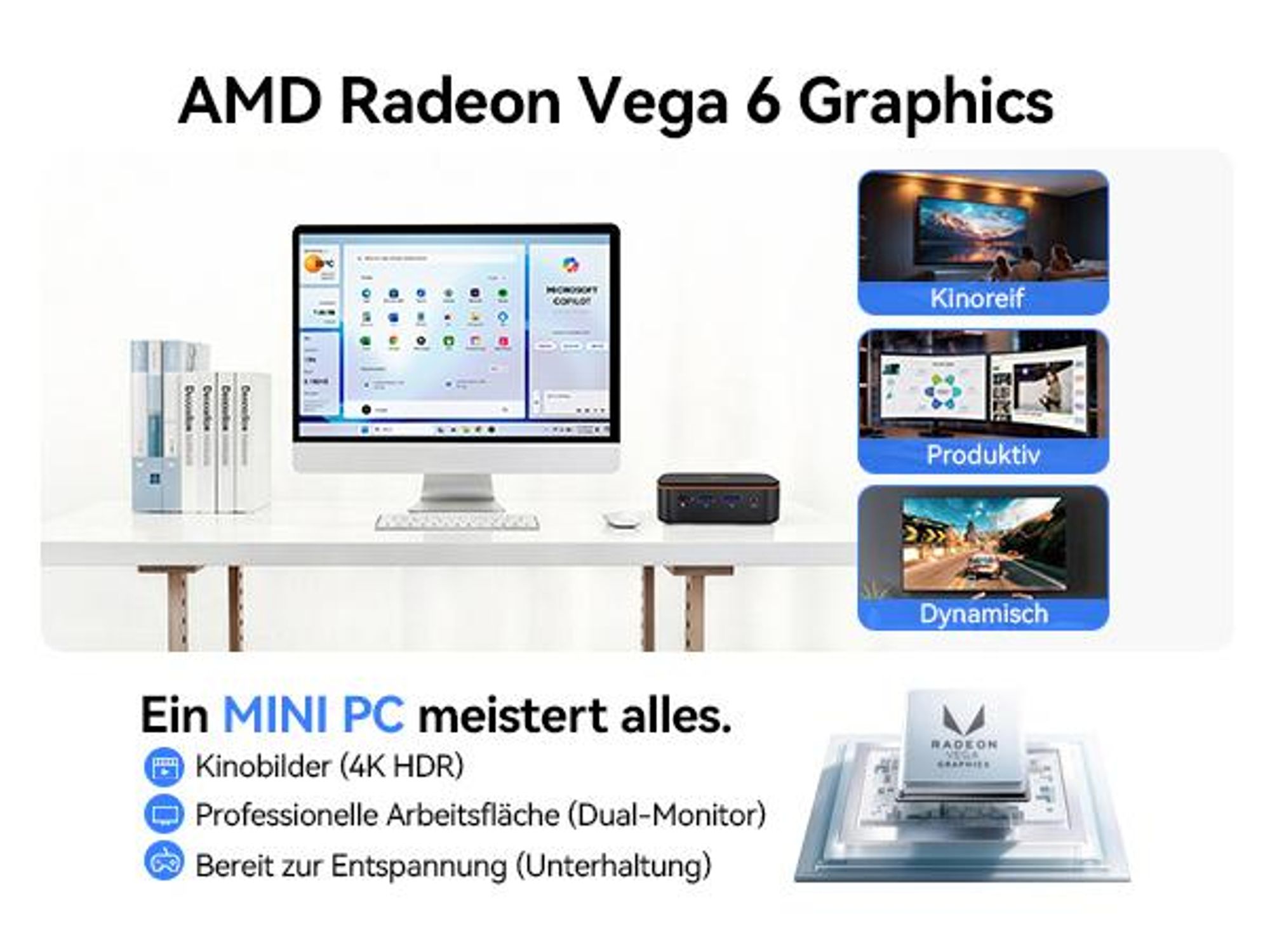 Blackview-Huidun H50 Mini-PC mit AMD Ryzen 3300U, Vega 6 Grafik, 16GB RAM, 512GB SSD, 4K-Ausgabe & ultrakompaktem 0,35L-Design