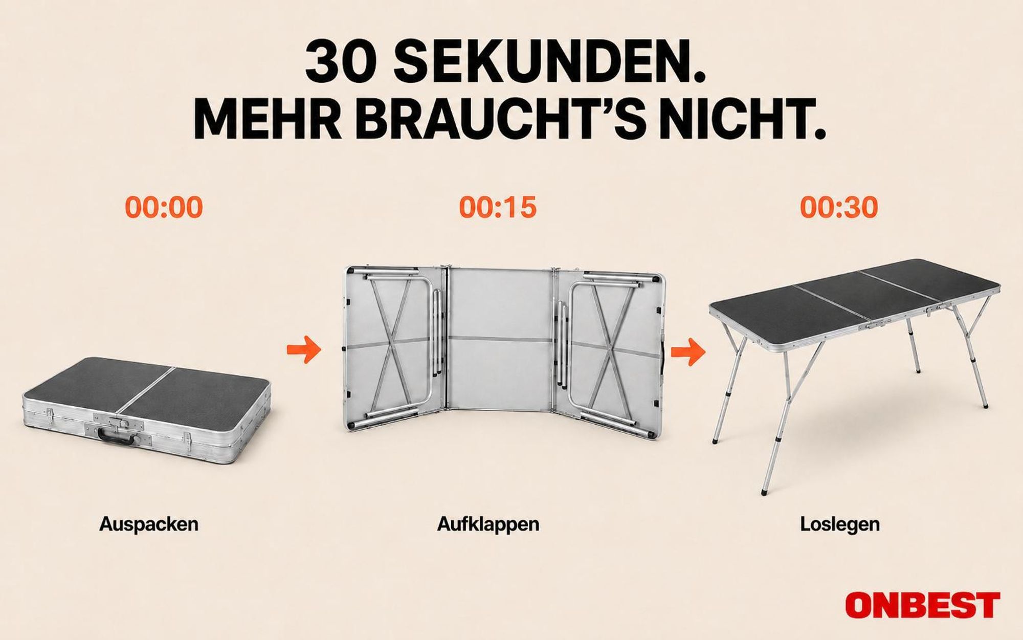 ONBEST Klapptisch | mit Tragegriff | Wetterfest | MDF-Platte | Aluminiumgestell | 180x70x70cm (BxHxT)