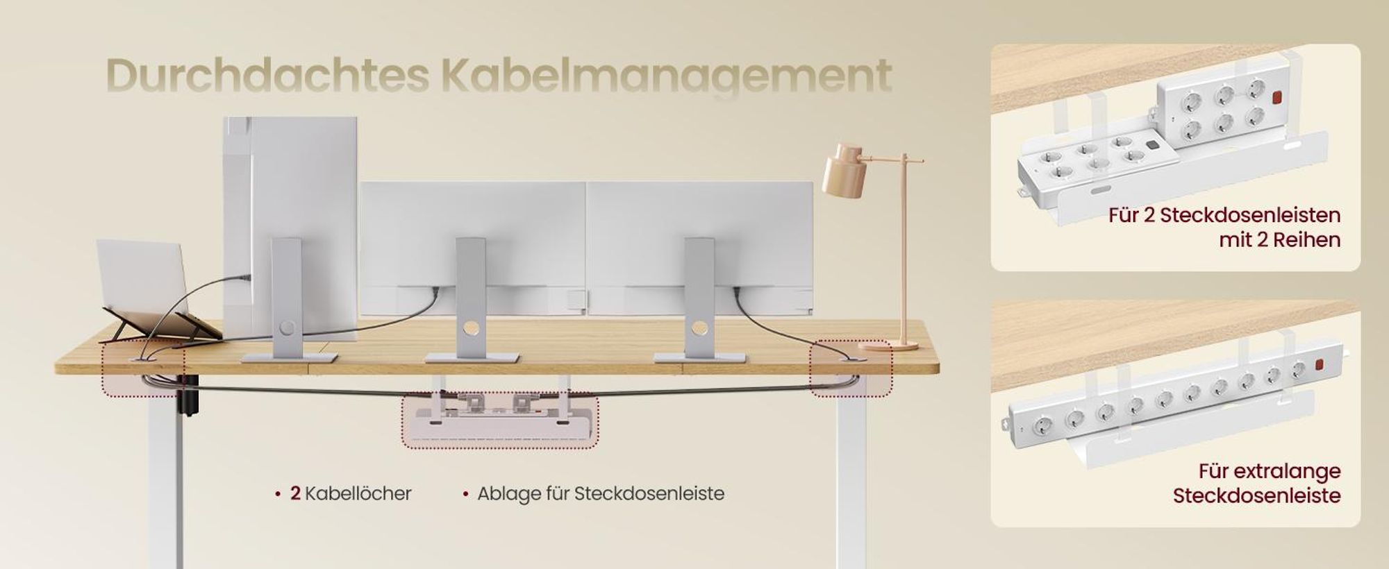 VASAGLE Elektrisch Höhenverstellbarer Schreibtisch, Stehpult mit Typ-C und Kabelmanagement für Home Office, 180 x 80 cm, Eichefarben