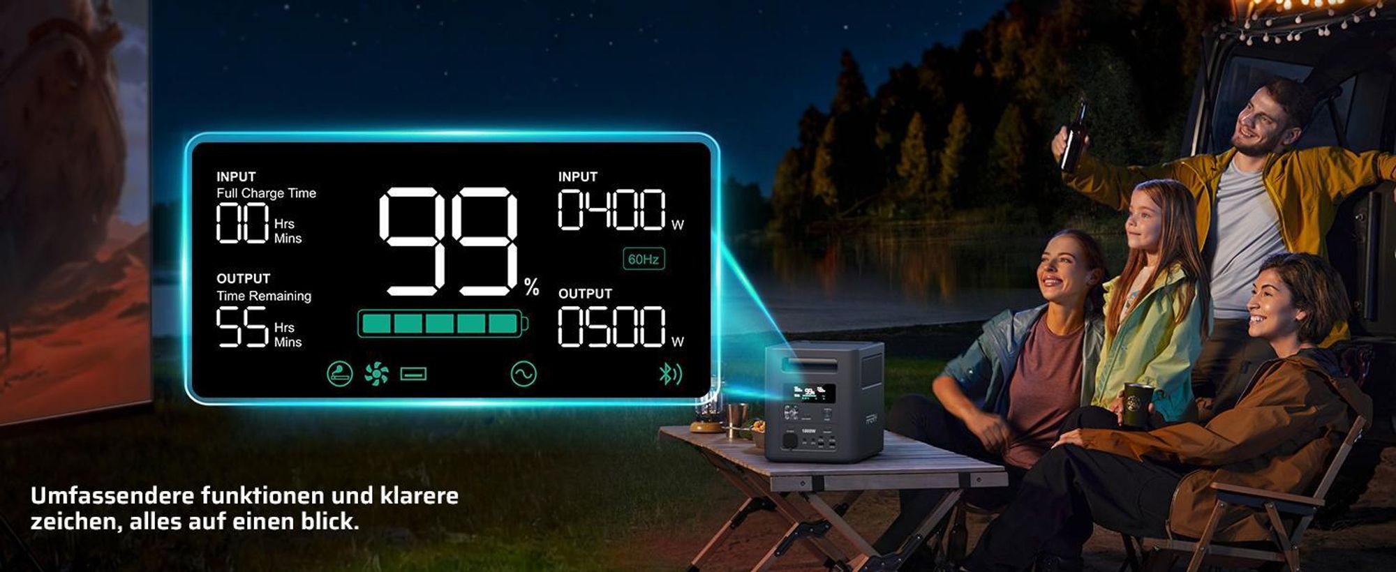 AFERIY 1800W přenosná elektrárna 1024Wh LiFePO4 – 1 hodina rychlého nabíjení, 3600W špička, UPS, ovládání přes aplikaci, solární generátor