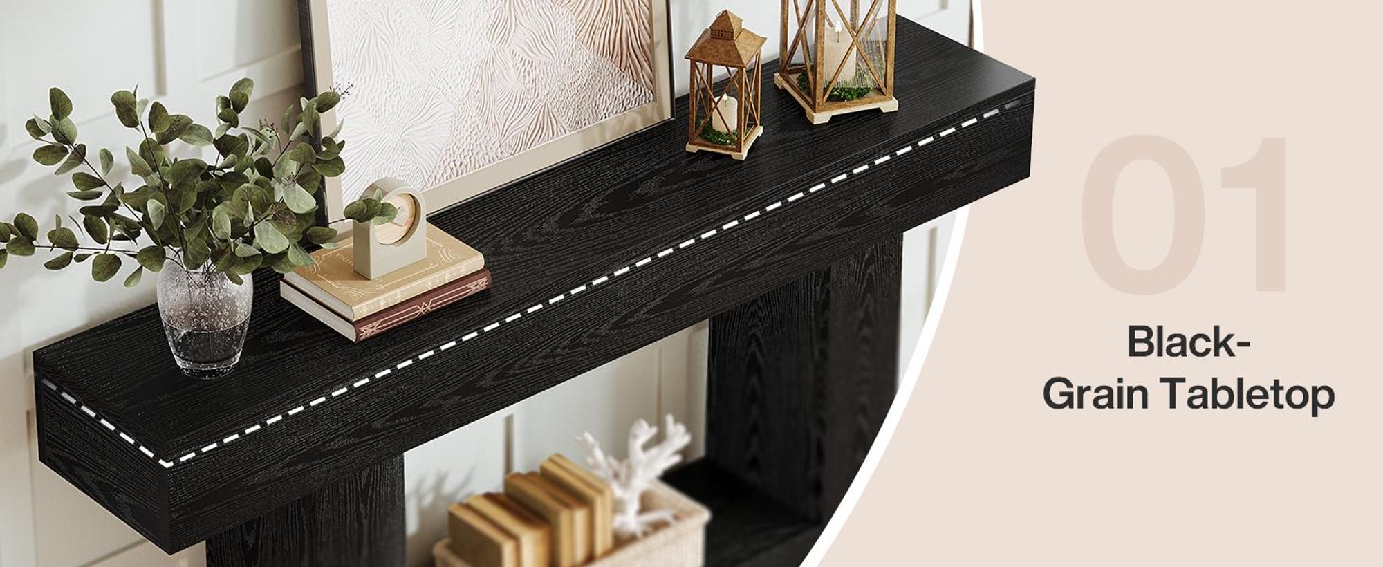 Tribesigns Konsolentisch, 160 cm, 2-stöckiger Eingangstisch, Sofatisch mit Stauraum, Bauernhaus-Holz hinter Couchtisch für Wohnzimmer, Flur, Schwarz