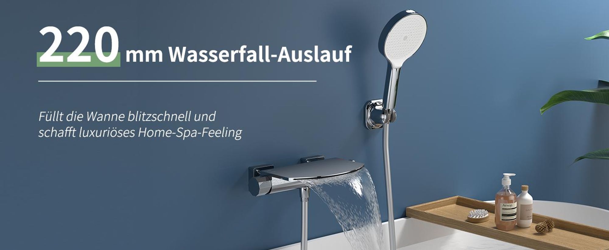 Homelody Brausebatterie-Set, Brausebatterie mit Handbrause & Ablage, Badewannenarmatur aus Messing Brausehalter und Brauseschlauch inkl. Verchromt