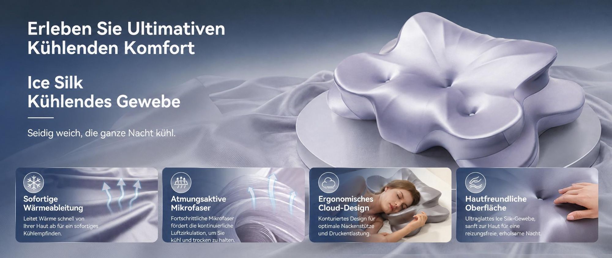 Nackenstützkissen Ergonomisches Memory Foam Kissen Schlafkissen,Waschbarer Kühlendes Eisseidengewebe Bezug, 13,4/8,3 cm, und CertiPUR-US