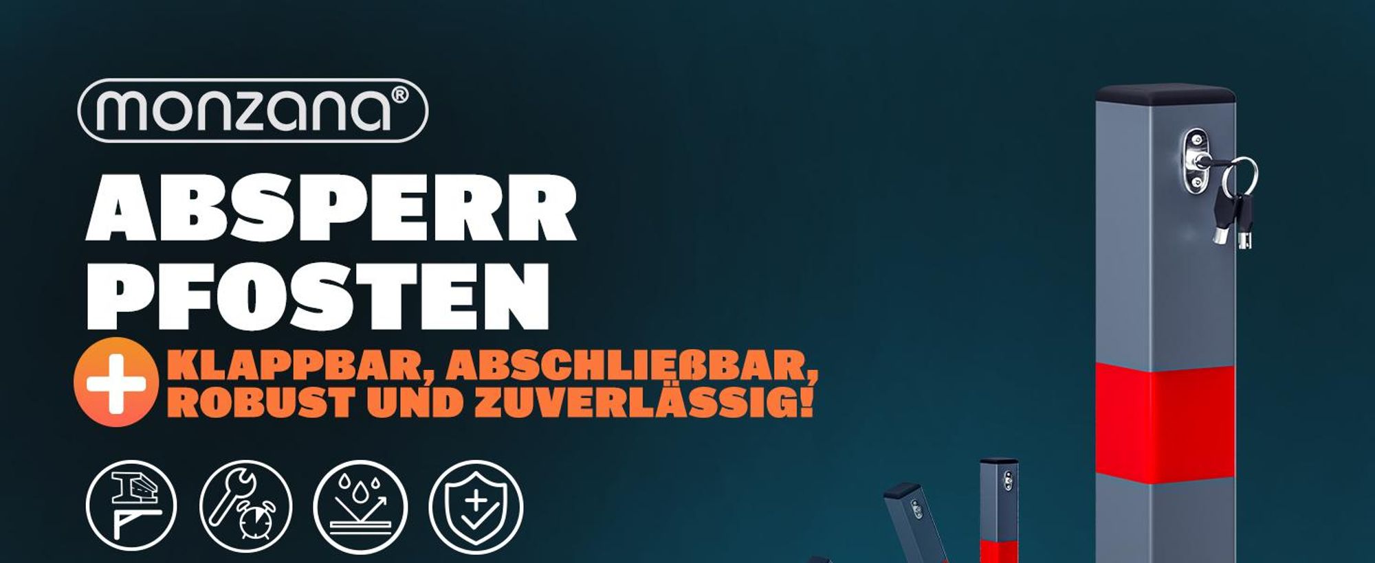 DEUBA® 4x Parkpfosten Parkplatzsperre 3 Schlüssel Sperrpfosten klappbar Stahl Robust Standfuß Stabil Park Poller Set