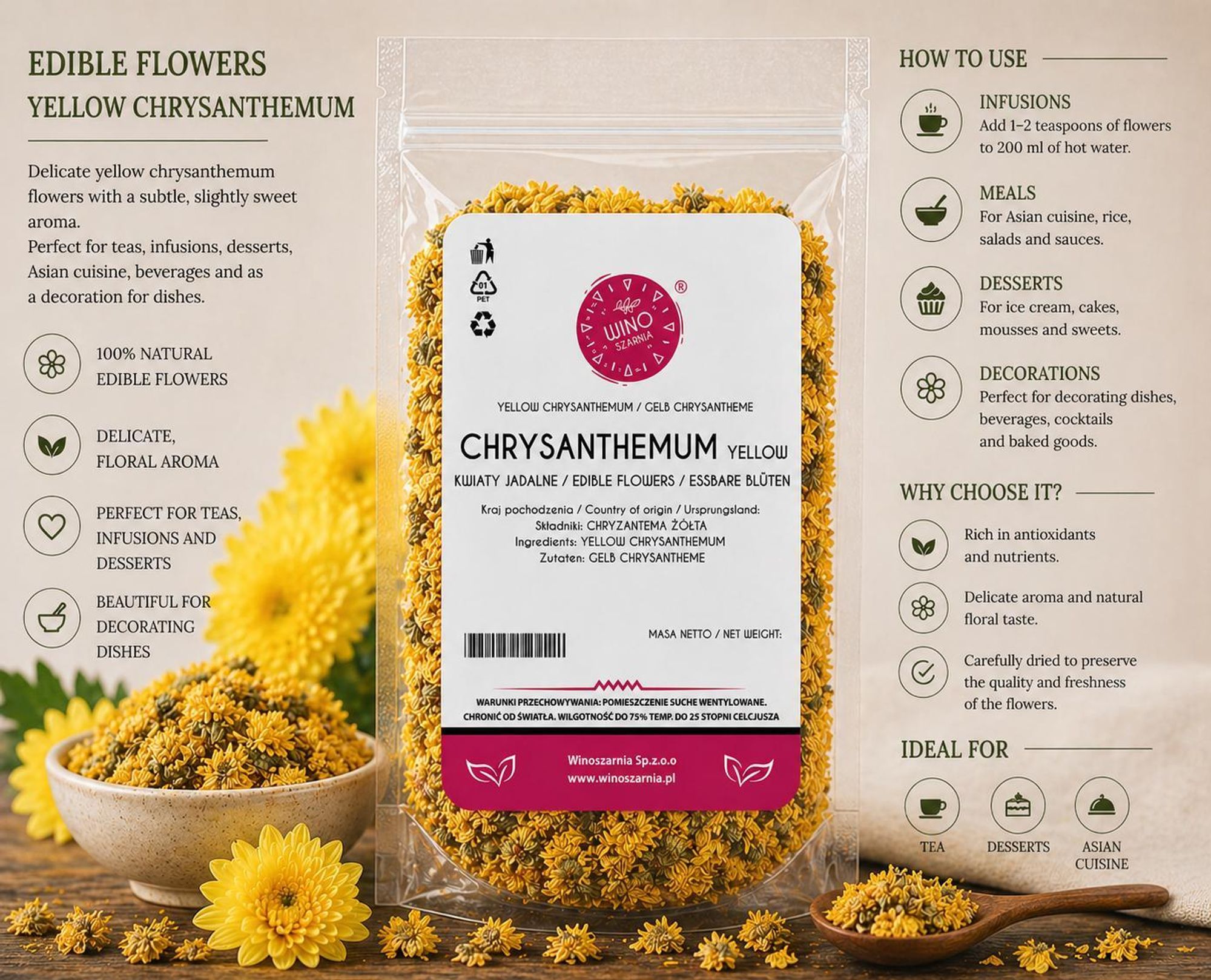 Fiori commestibili: fiori di crisantemo giallo - 50 g