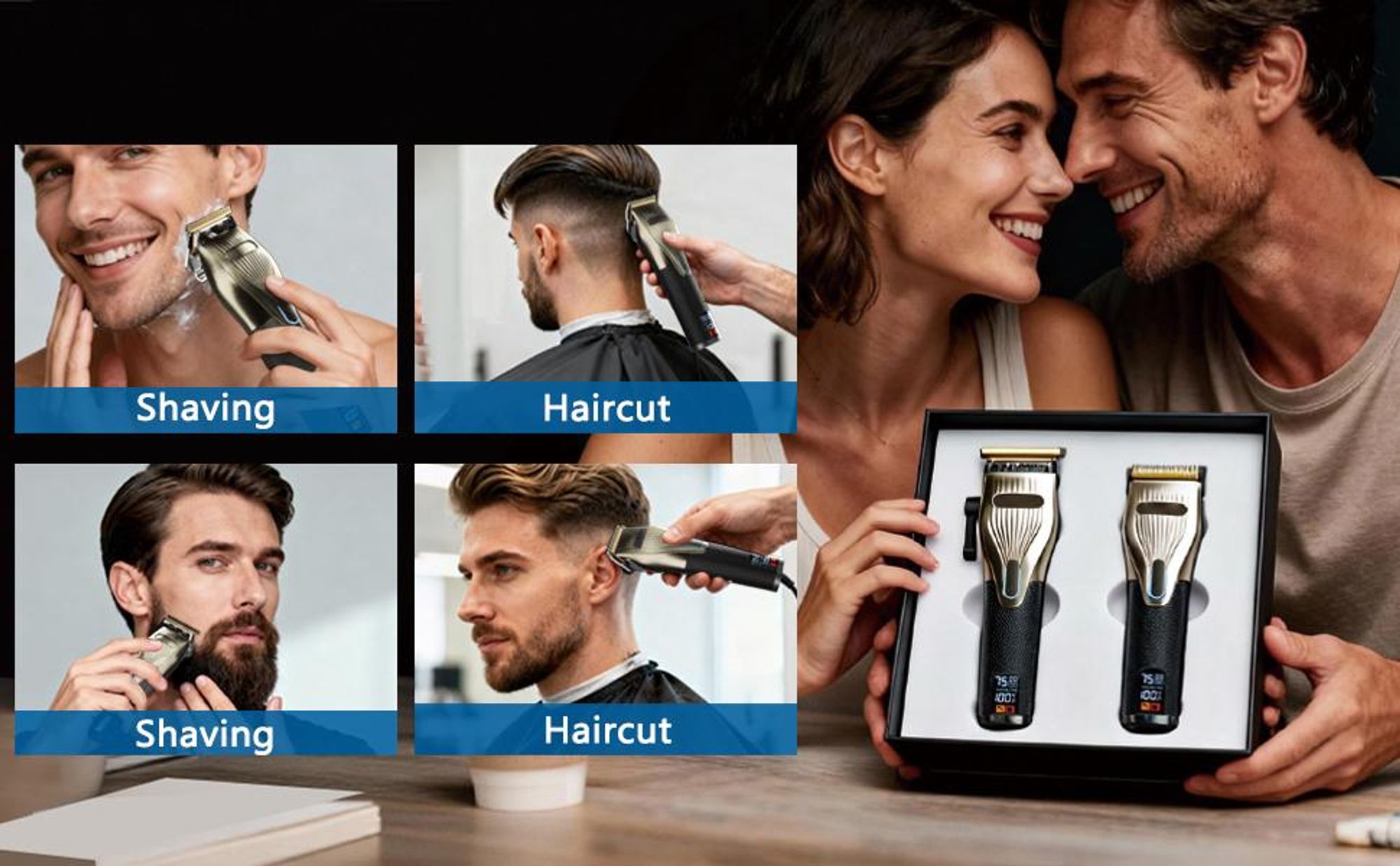 Profi Haarschneidemaschine Set 2 in 1, 270Min Laufzeit, LED Display, Keramik Klinge, USB-C, 12 Aufsätze, 4 Gänge, Haarschneider & Bartschneider Herren