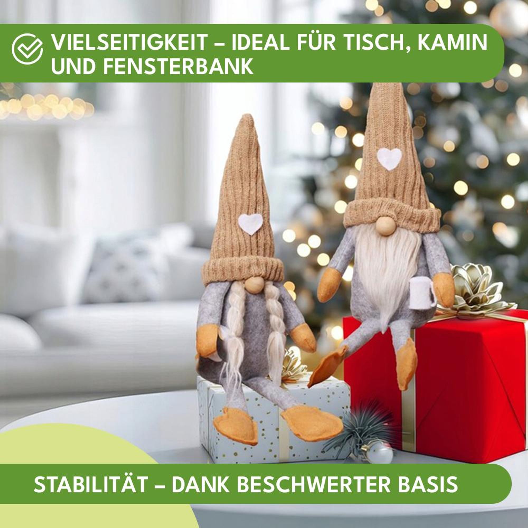 KRUMAD Weihnachtswichtel Set 2 Stück - 40 cm Skandinavische Wichtel Figuren Weihnachten - Deko Gnome mit Gewicht - Weihnachtsdeko Innen für Tisch