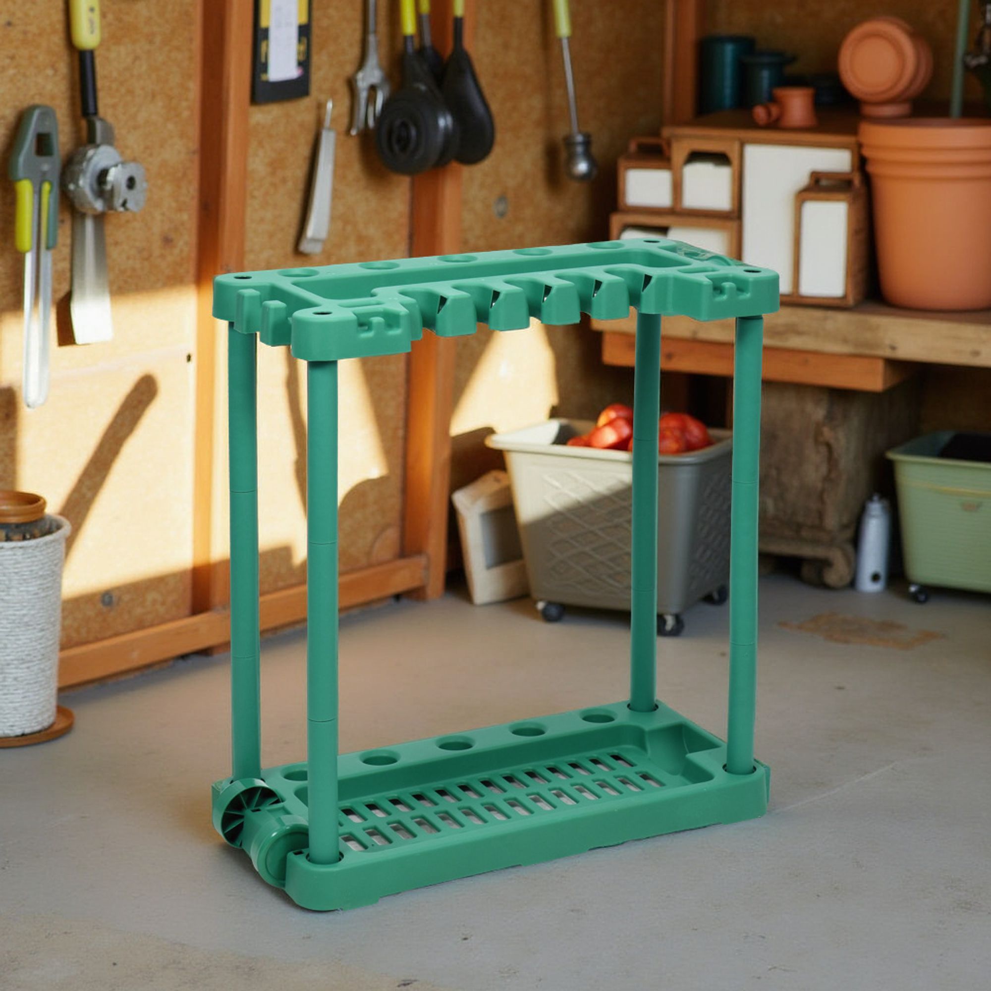 TOYA | Garden Gartengeräte Ständer, 84x74x35, Garten Werkzeug - für Gartenhaus, Schuppen, Garage