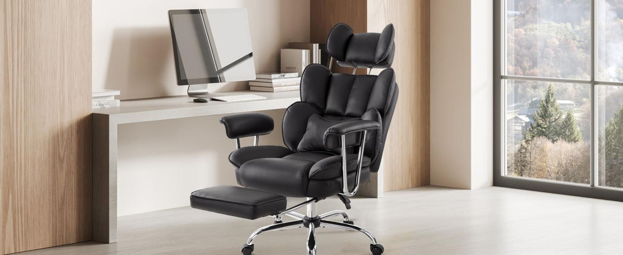 IWMH Bürostuhl, Ergonomischer Chefsessel mit Armlehne, Höhenverstellbarer Computerstuhl mit Kopfstützte und Fußstütze, Stoff Schreibtischstuhl - Grau
