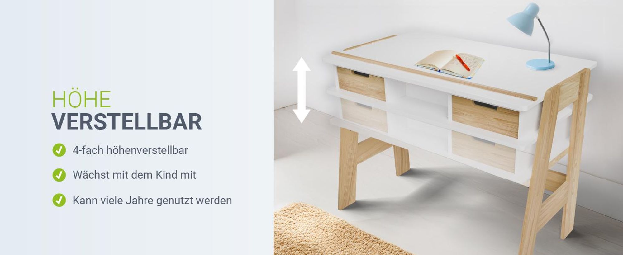 Juskys Kinder Schreibtisch Fietje Plus - Neigungs- & höhenverstellbarer Lerntisch - 2 Schubladen