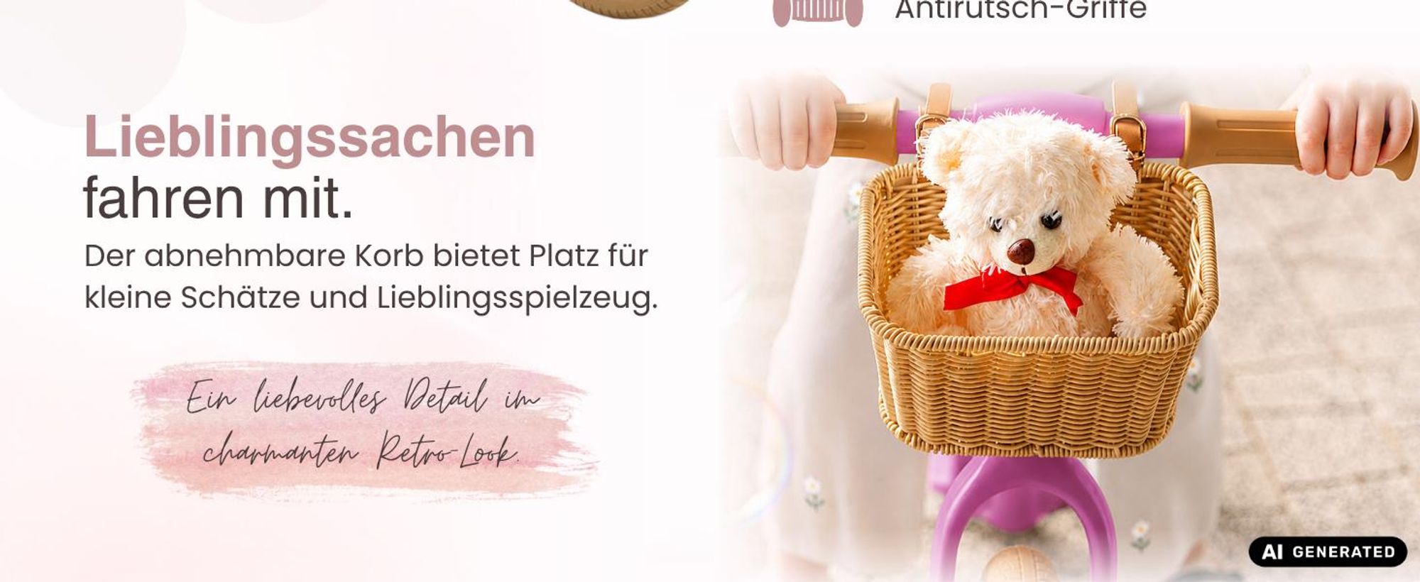 Laufrad ab 2 Jahre Mädchen mit abnehmbarem Korb für Lieblingsspielzeug