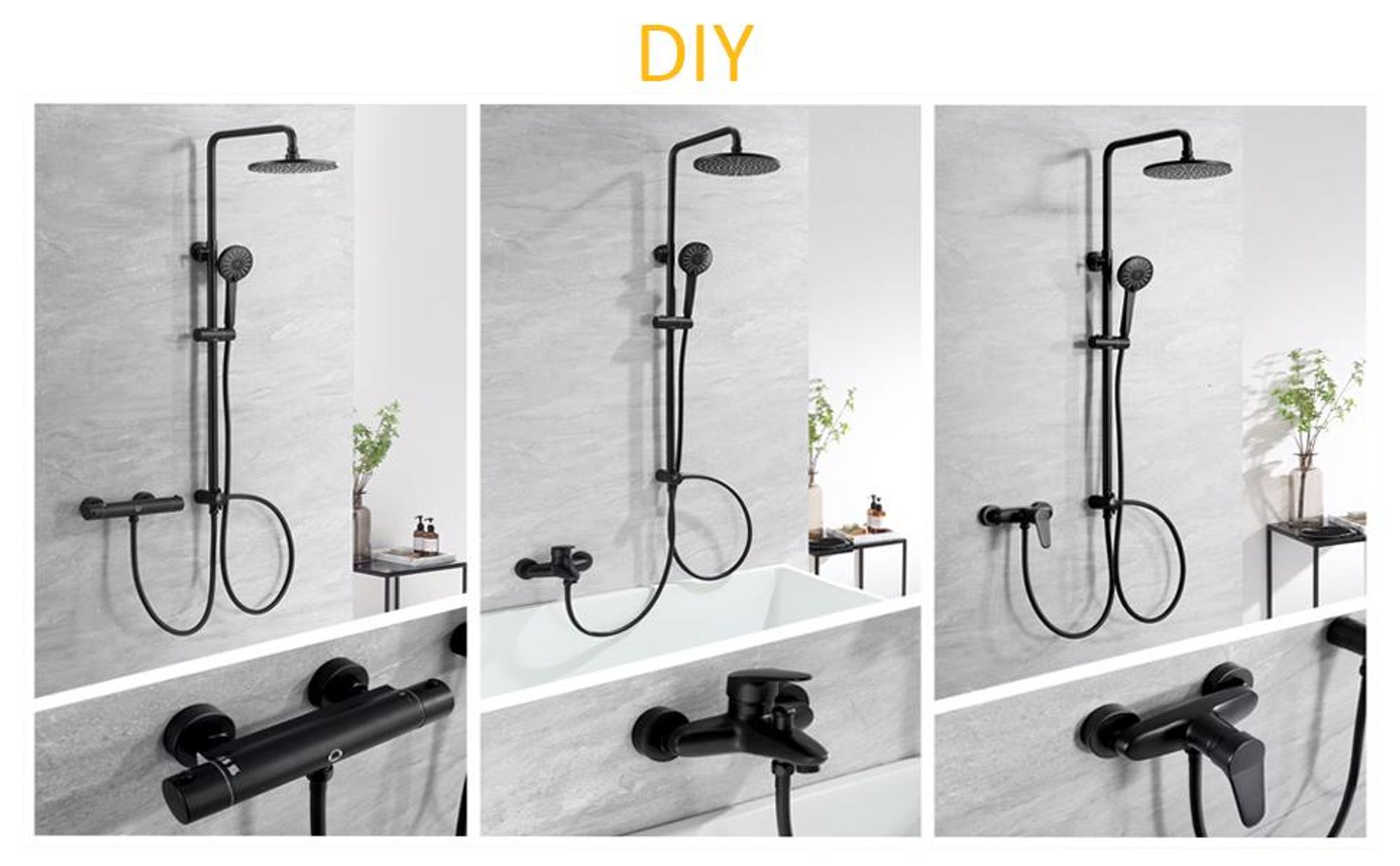 CECIPA Duschset Schwarz Duschsystem Regenduschset ohne Armatur,mit 22cm Kopfbrause Rund und 3 Modus Duschkopf Handbrause,Höhenverstellbar Duschstange Regendusche für Badzimmer