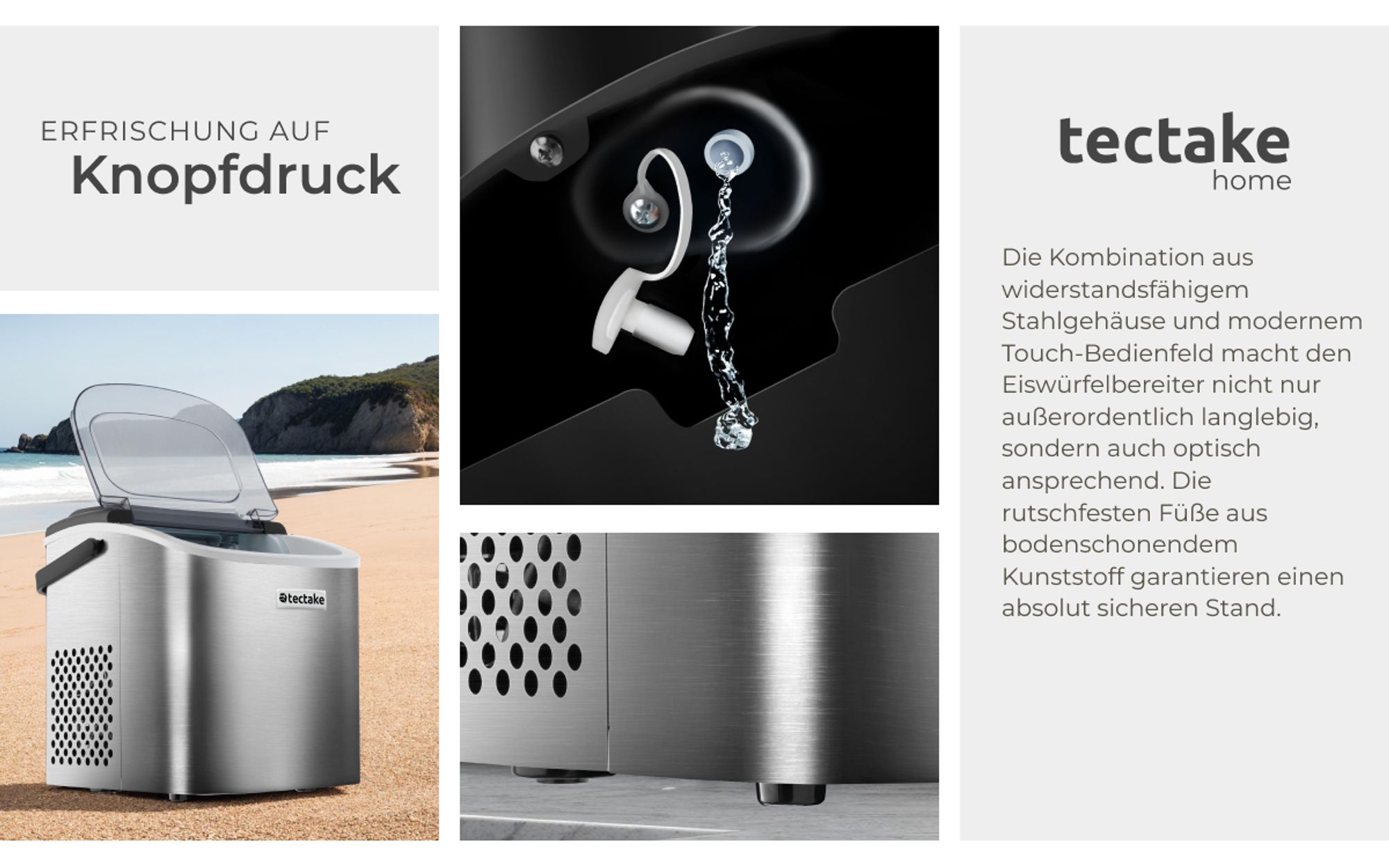 tectake® Eiswürfelmaschine Arctic 1,2 l Wassertank, 2 Eiswürfelgrößen