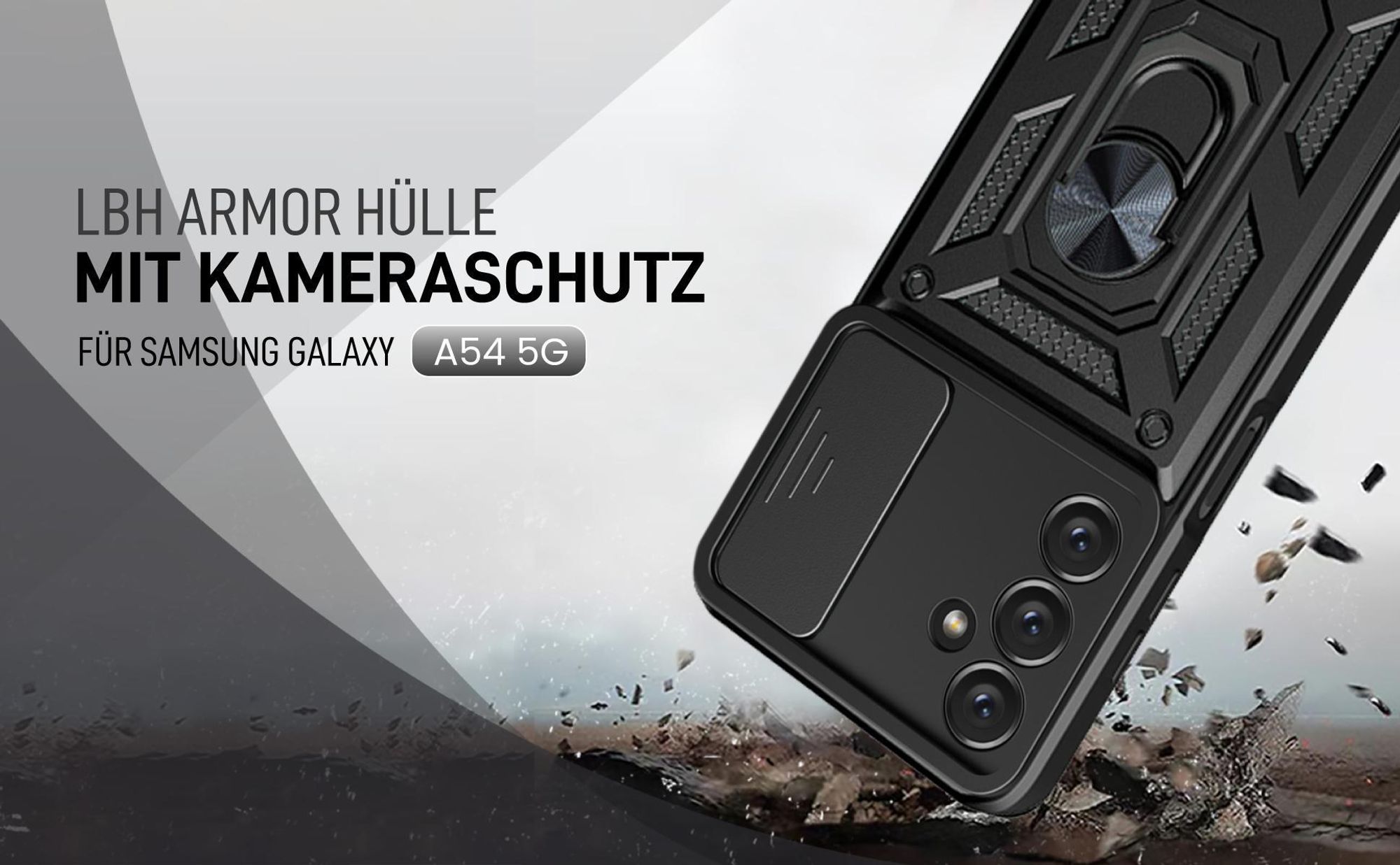 Schwarze Outdoorhülle mit Kameraschutz für Samsung Galaxy A54 5G