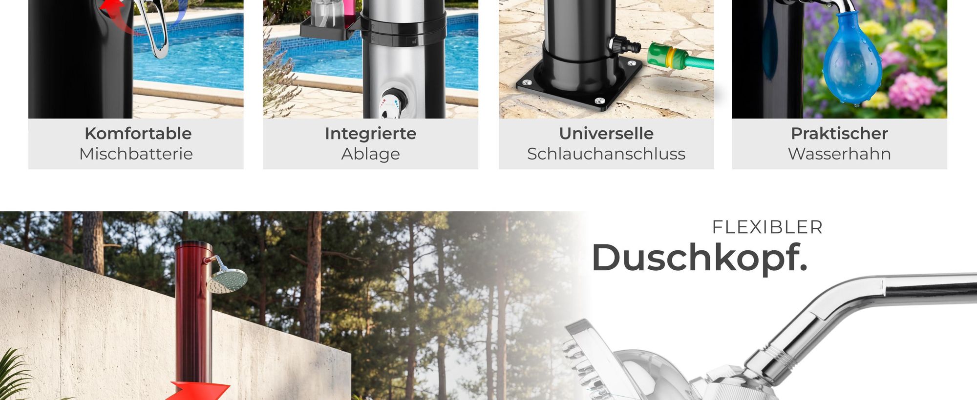 tectake® Solardusche Orinoco 40 Liter extra Wasserhahn