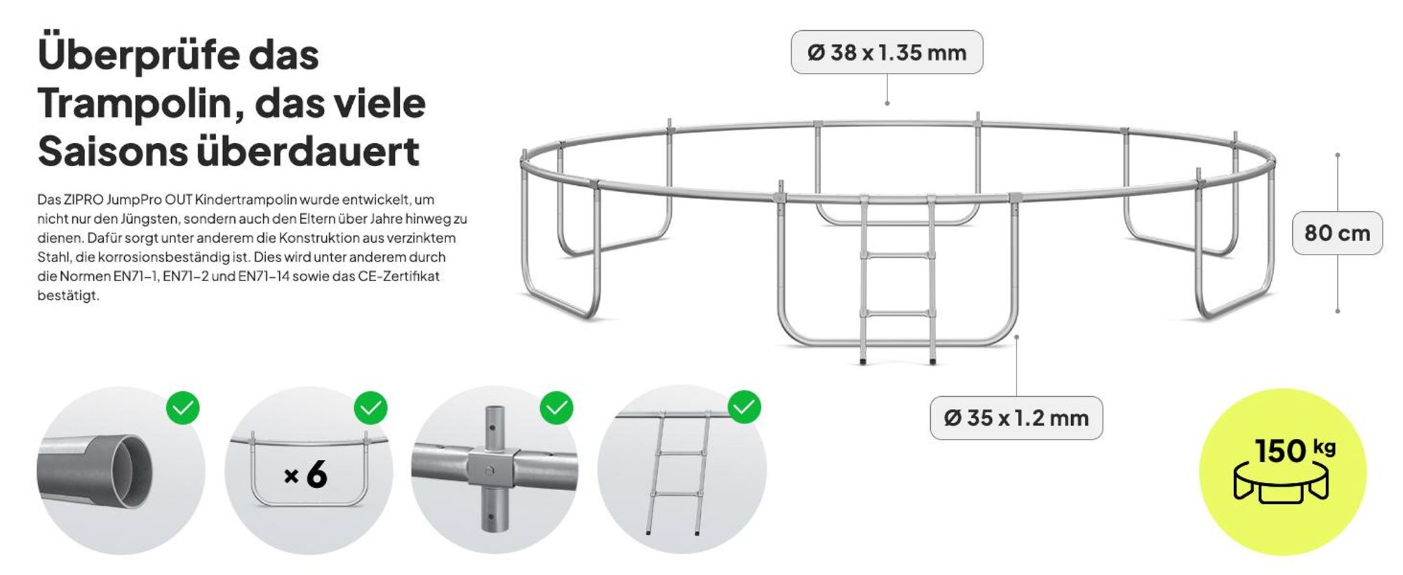 ZIPRO Trampolin Jump Pro Premium | 14FT Ø 435 cm | Gartentrampolin Kindertrampolin Komplett-Set inkl. Netz, Leiter & Randabdeckung, Outdoor, Grün