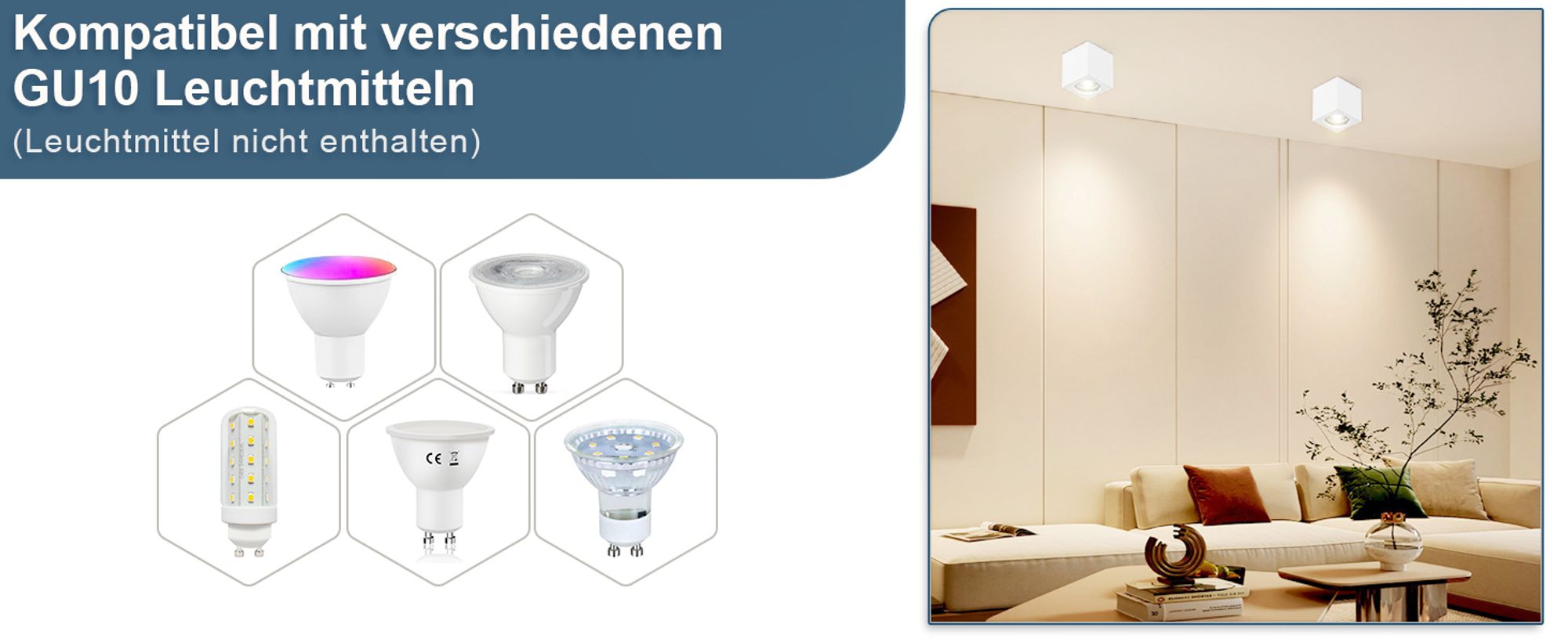 ZMH Aufbauspot 4er weiß Aufbaustrahler GU10 Aufbauleuchte eckig Deckenspots Spots Deckenleuchte Aufputz aus Gips Modern klein Deckenlampe Max.40W für Wohnzimmer Esszimmer Flur Ohne Leuchtmittel