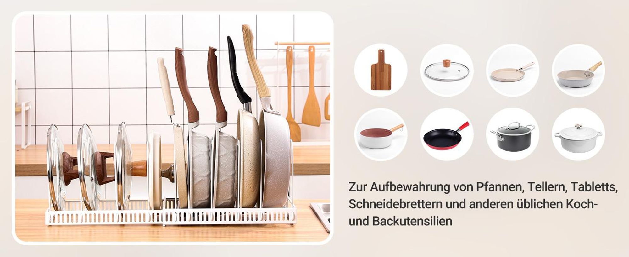 Yorbay Topfdeckelhalter ,Erweiterbarer Deckelhalter Topfdeckelhalter mit 10 Verstellbare Fächer , Küche Topf Pfannen Organizer Topfdeckel Aufbewahrung