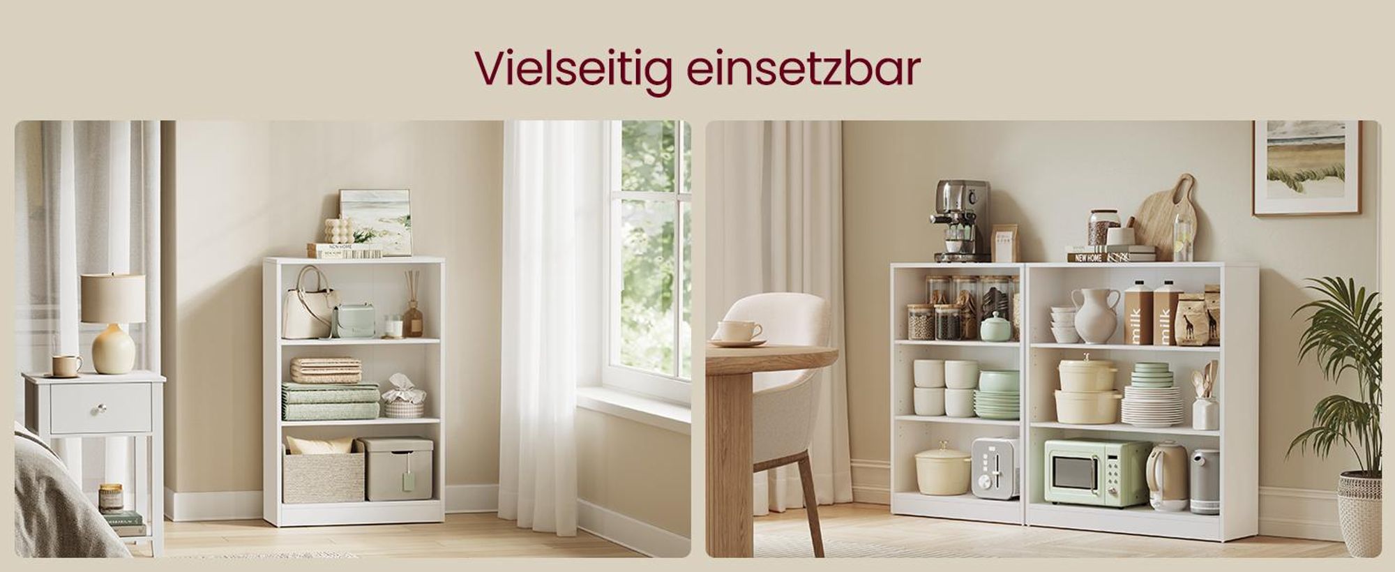 VASAGLE Bücherregal, Standregal, freistehend, mit 3 Fächern, höhenverstellbare Ablagen