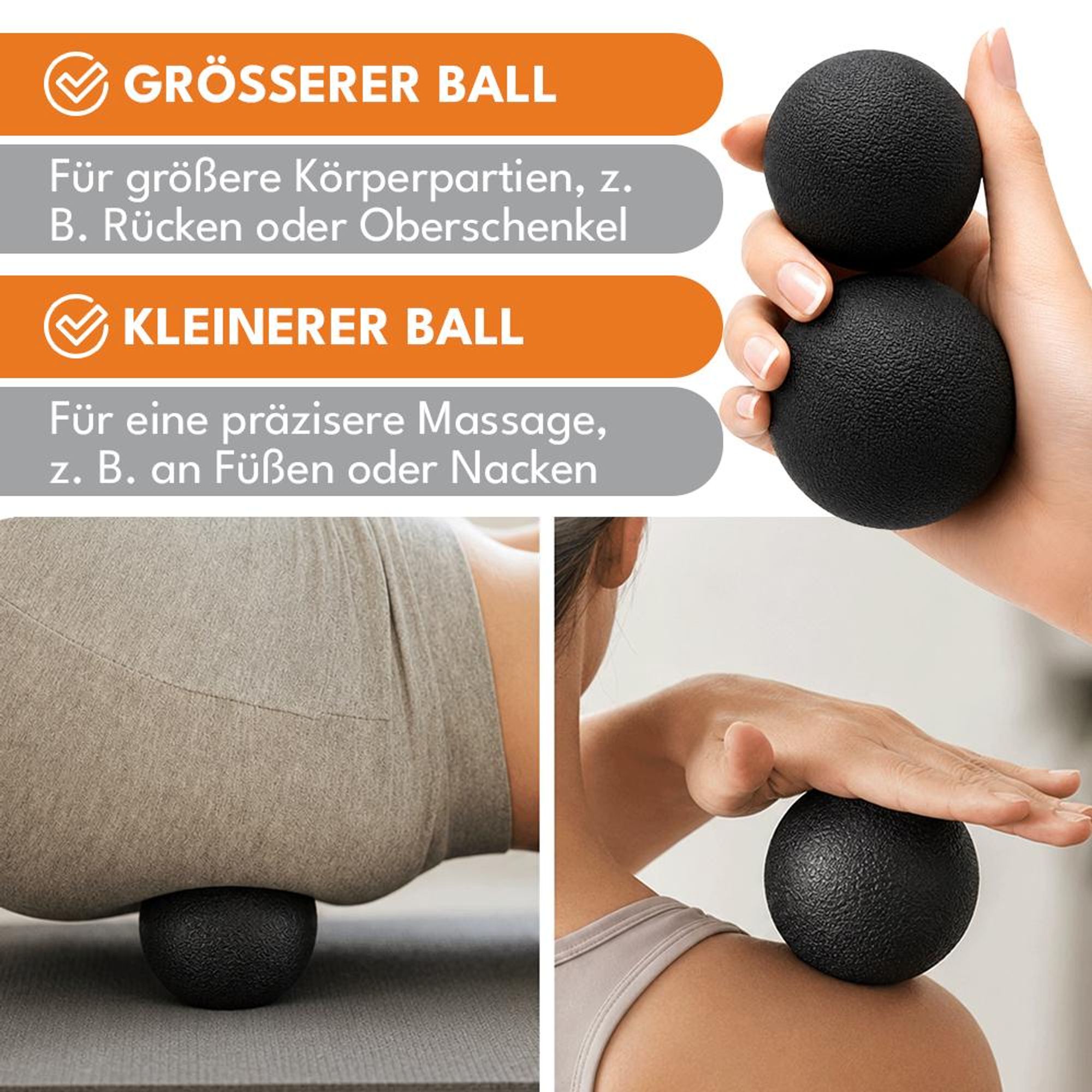 KRUMAD Massageball Set 2 Stück, Faszienball Lacrosse Ball, Triggerpunkt Massagebälle 8 cm 6 cm, für Yoga, Faszientraining und Selbstmassage