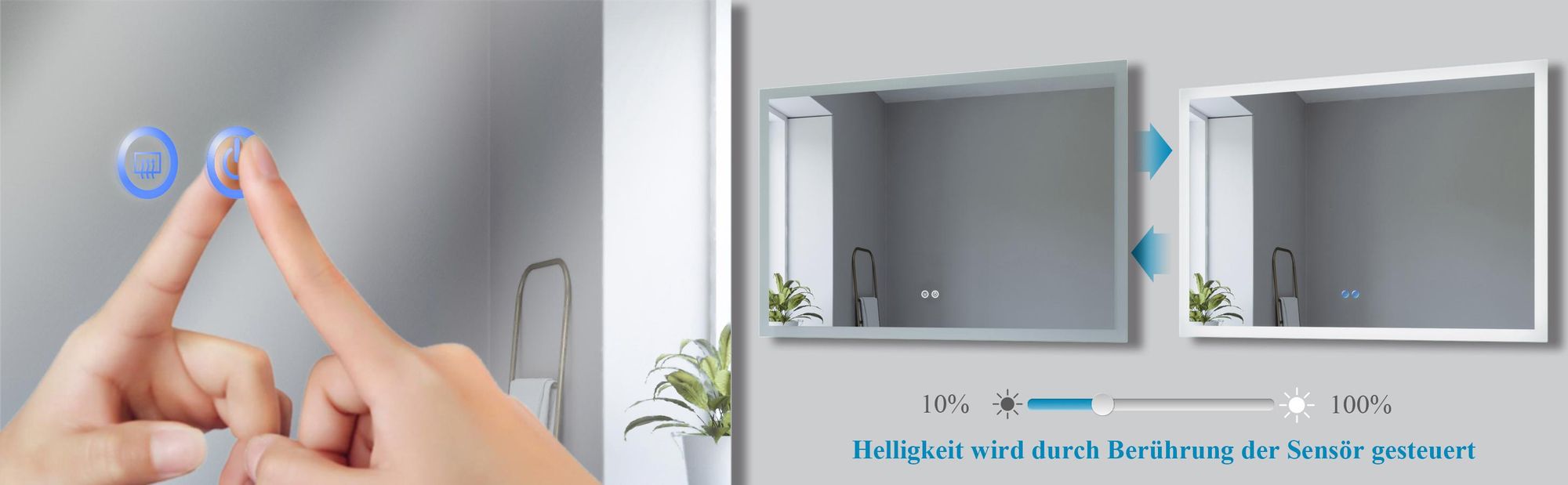 LED Badspiegel 100x70cm Lichtspiegel Badezimmerspiegel Kaltweiß 6400K Touch-Schalter IP44 Energiesparend