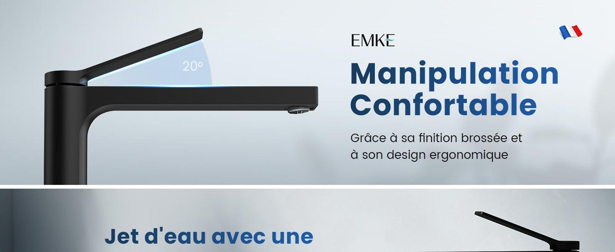 EMKE Robinet salle de bain noir mat 335x233x46mm, laiton, cartouche céramique, robinet salle de bain, mitigeur lavabo, mitigeur lavabo