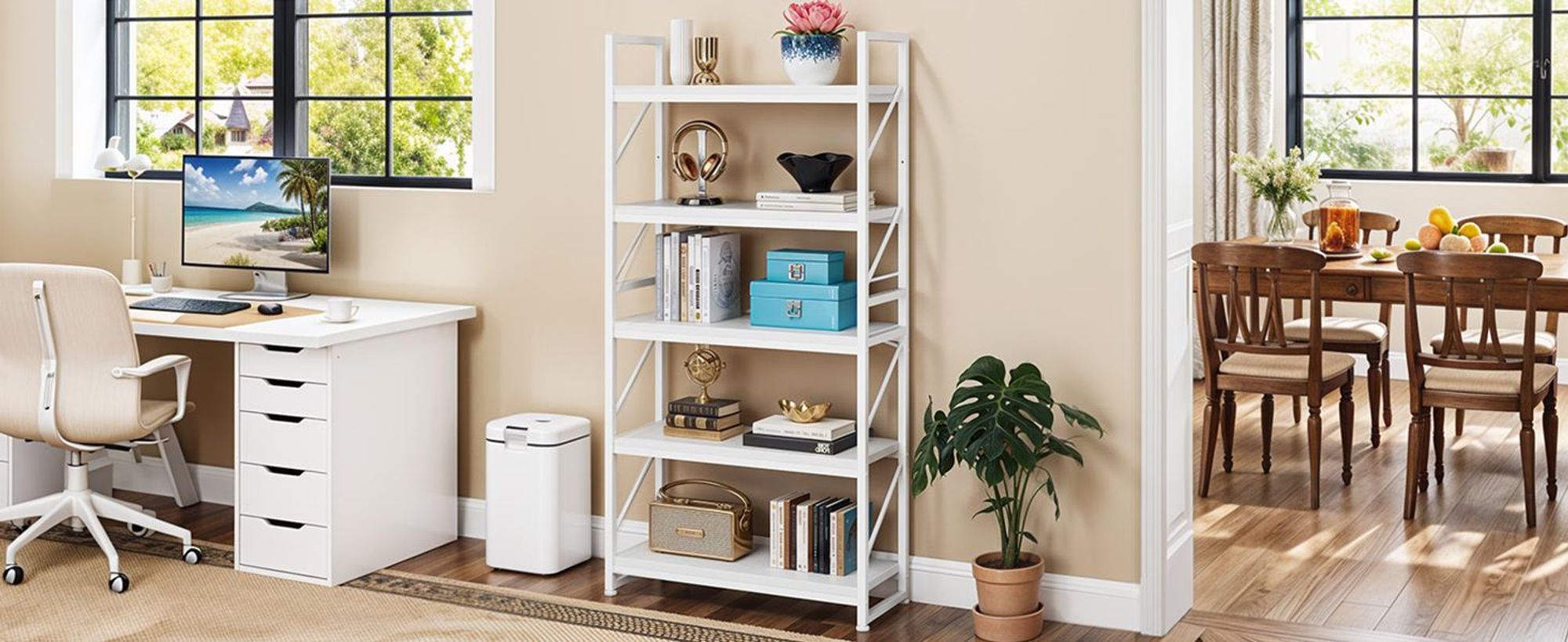 YITAHOME 5-Ebenen Industrielles Bücherregal, 80 x 30 x 158 cm, Lagerregal, Bücherregal, Standregal, Weiß