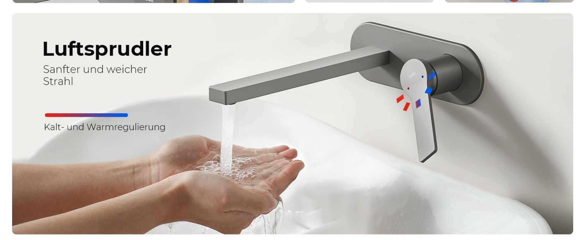 EMKE Wasserhahn Badarmatur 288x210x70mm Einhebel Mischbatterie, Warm und Kalt Waschbecken Armatur, Wandmontiert Waschtischarmatur - Anthrazit Matt