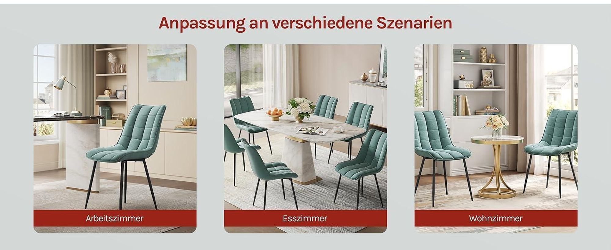 WOLTU Esszimmerstühle 4er-Set, Polsterstuhl mit Rückenlehne, bis 150 kg belastbar, Sitzfläche aus Samt, Metallbeine, Türkis