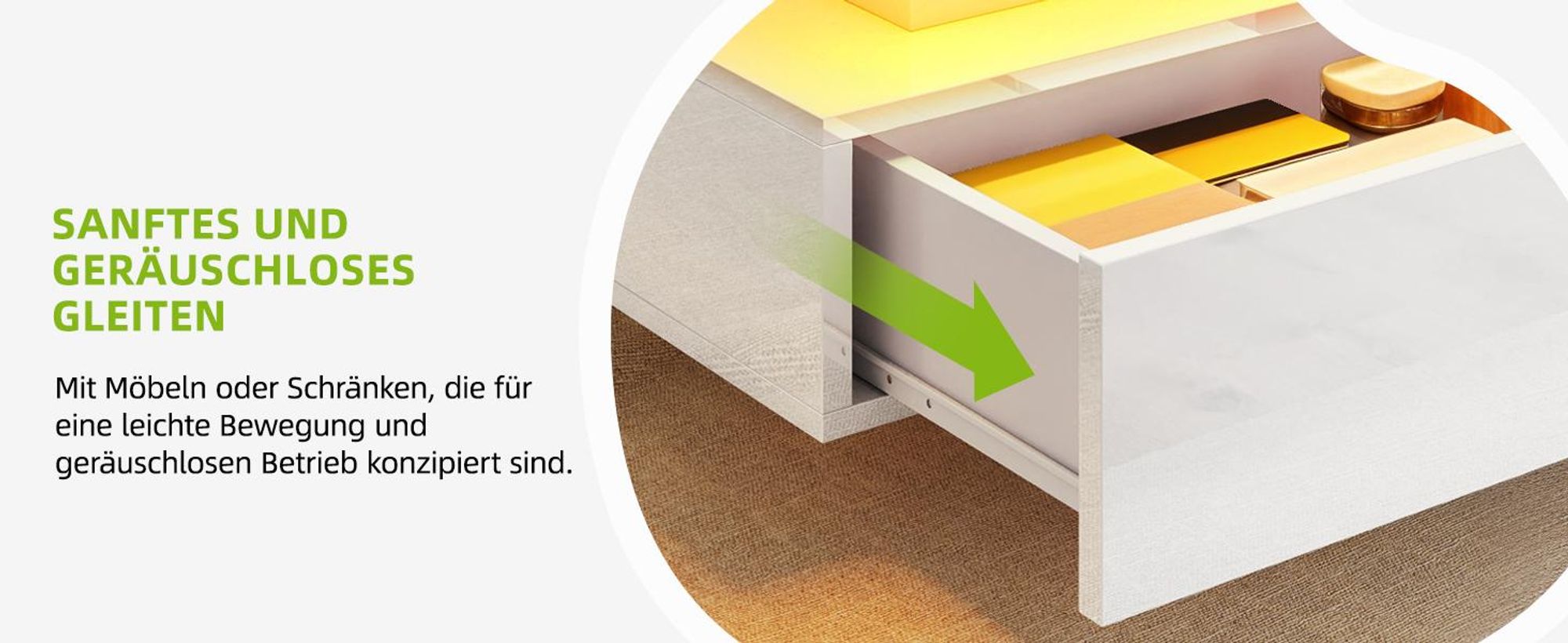 YITAHOME Couchtisch Höhenverstellbar, Wohnzimmertisch, mit 16-Farbiger LED, 2 Schubladen, 85 x 55 x (41-56) cm, Weiß