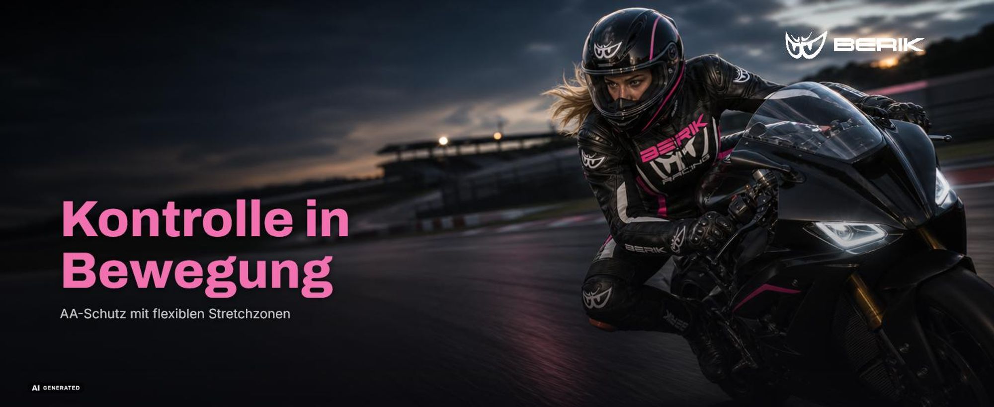 Berik Monles 2-Teiler Damen Motorrad Lederkombi, schwarz/weiß/pink, 42